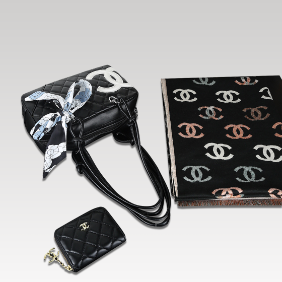 Chanel bowling ball with scarf and wallet
